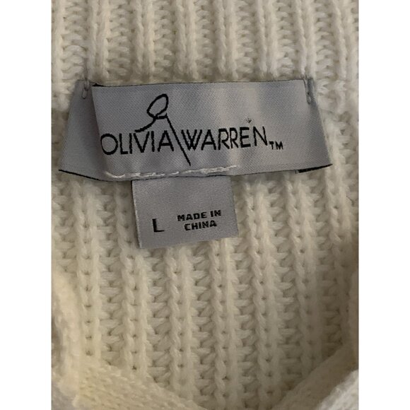 Olivia Warren Lace-Up Cream Knit Sweater With Oversized Eyelets & Ties Large - Picture 8 of 11